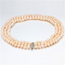 Snh Peach Color Hot Sale 925 Silver Pearl Necklace for Women